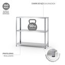 Ver imagem 4 de Estante de Aço Galvanizada 3 Prateleiras Bandejas Multiuso Resistente Dura+ Cinza