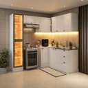 Ver imagem 1 de Cozinha 6 Peças em L com Rodapé e Cristaleira com LED Pérola Yescasa