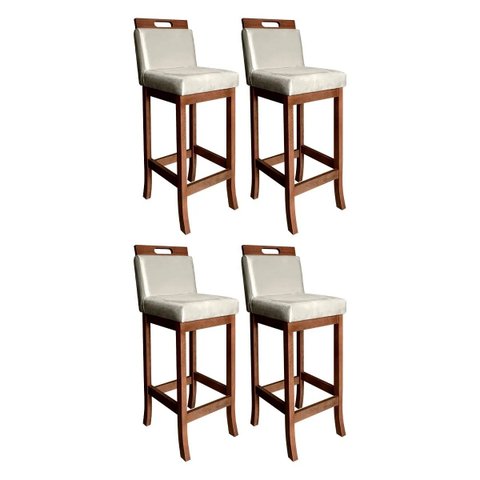 Kit 4 Banquetas Altas em Madeira Maciça Florença Bege/Pinhão