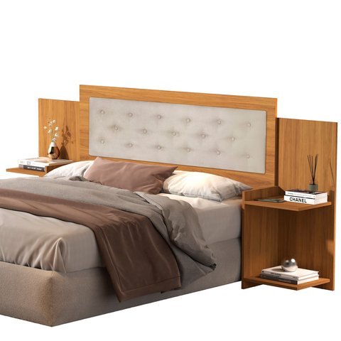 Cabeçeira Casal Box Áustria 100% MDF Multimídias p/ 138/158 cm -com Captone -Basoto:Nature