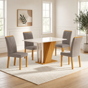 Ver imagem 1 de Conjunto Sala de Jantar Mesa Tampo MDF/MDP com 4 Cadeiras Miami Yescasa Off White/Freijó/Prata