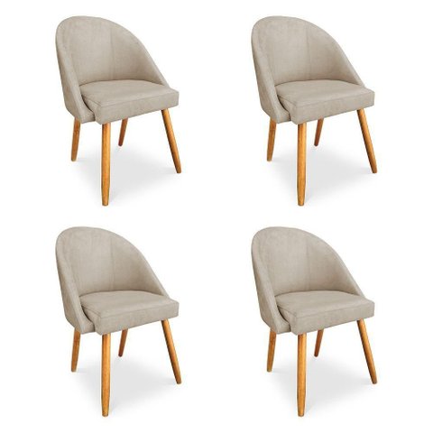 Kit 4 Cadeiras de Jantar Bela Madeira Veludo Bege Pallazio