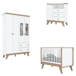 Quarto de Bebê Completo Berço 3 em 1 com Guarda Roupa 4 Portas e Cômoda Retrô Theo Espresso Móveis - 2