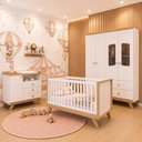 Ver imagem 1 de Quarto de Bebê Completo Berço 3 em 1 com Guarda Roupa 4 Portas e Cômoda Retrô Theo Espresso Móveis B