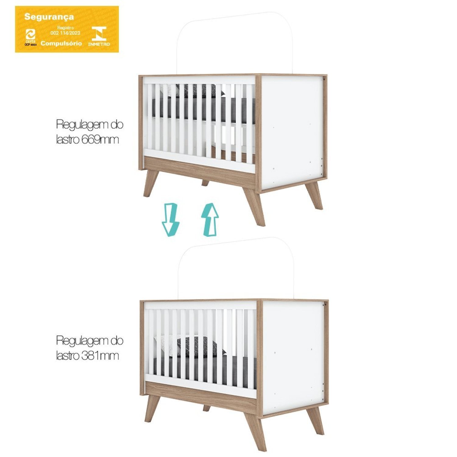 Quarto de Bebê Completo Berço 3 em 1 com Guarda Roupa 4 Portas e Cômoda Retrô Theo Espresso Móveis - 7