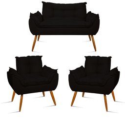 Kit Namoradeira Opala + 2 Poltronas para Sala Balaqui Decor Cor:preto - 1
