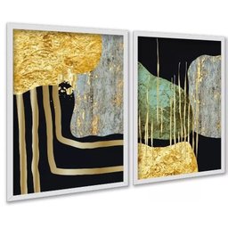 Kit 2 Quadros Modernos Abstratos Contemporâneos 45x34cm:moldura Branca - 2
