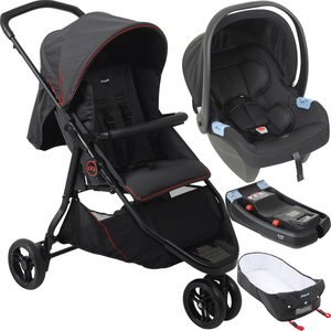 Carrinho com Moises Bebe Conforto Base Burigotto Cr3 Gray Red