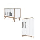 Ver imagem 2 de Quarto de Bebê com Guarda Roupa 4 Portas e Berço 3 em 1 Retrô Theo Espresso Móveis Branco/Jequitibá