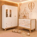Ver imagem 1 de Quarto de Bebê com Guarda Roupa 4 Portas e Berço 3 em 1 Retrô Theo Espresso Móveis Branco/Jequitibá