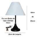 Ver imagem 4 de Abajur para Sala ou Quarto Base Preto e Cúpula de algodão Branca