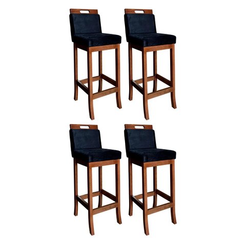 Kit 4 Banquetas Altas em Madeira Maciça Florença Preto/Pinhão