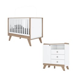 Quarto de Bebê com Berço 3 em 1 e Cômoda 3 Gavetas 1 Porta Retrô Theo Espresso Móveis - 2