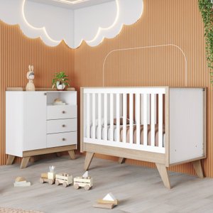 Quarto de Bebê com Berço 3 em 1 e Cômoda 3 Gavetas 1 Porta Retrô Theo Espresso Móveis