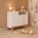 Ver imagem 1 de Cômoda Infantil 3 Gavetas 1 Porta Retrô Theo Espresso Móveis Branco/Jequitibá HP