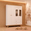 Ver imagem 1 de Guarda Roupa Infantil 4 Portas 2 Gavetas Retrô Theo Espresso Móveis Branco/Jequitibá HP
