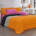 Ver imagem 1 de Kit Edredom Jogo de Lençol Malha 100% Algodão 7 Peças King Laranja-mescla-pink