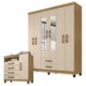 Guarda Roupa Casal Modena com Espelho 6 Portas e Cômoda Sapateira Cannes Carvalho Americano Off Whit - 1