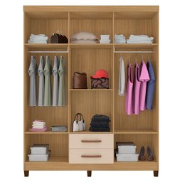 Guarda Roupa Casal Modena com Espelho 6 Portas e Cômoda Sapateira Cannes Carvalho Americano Off Whit - 4