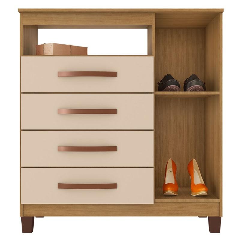 Guarda Roupa Casal Modena com Espelho 6 Portas e Cômoda Sapateira Cannes Carvalho Americano Off Whit - 7