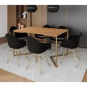 Ver imagem 1 de Mesa Jantar Industrial Canela 137x90cm Base V com 6 Poltronas Daw Pretas Base Dourada Preto