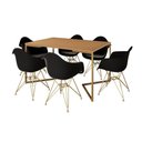 Ver imagem 6 de Mesa Jantar Industrial Canela 137x90cm Base V com 6 Poltronas Daw Pretas Base Dourada Preto