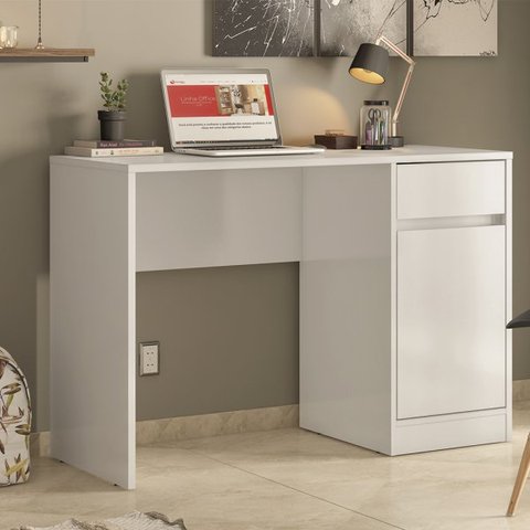 Escrivaninha Bancada Mesa Politorno com Gaveta Branco Home Office Escritório