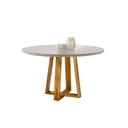 Ver imagem 1 de Mesa de Jantar Redonda em Madeira Maciça Natalle com Tampo de Vidro 120cm Móveis Mix