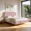 Ver imagem 1 de Cama Casal Flutuante com Cabeceira 140cm Aura W01 Linho Rosa - Lyam Decor