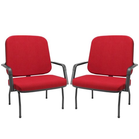 Kit 02 Cadeiras de Escritório Recepção com Braço Fixa Preta Magno P03 Crepe Vermelho - Lyam Decor