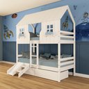 Ver imagem 1 de Beliche Casinha Encantada com 02 Gavetas Kit Escada/ Escorregador Madeira Maciça Branco Megamobilia