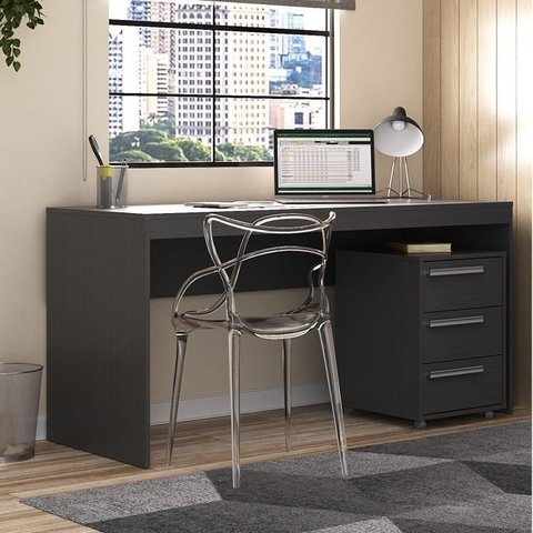 Escrivaninha Mesa Escritório com Gaveteiro com Rodízio 3 Gavetas 150cm Espresso Móveis Onix Tx Preto