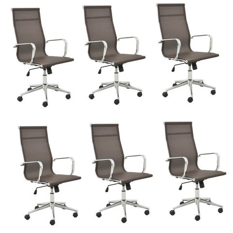 Conjunto 6 Cadeiras de Escritório Presidente Giratória Sevilha Alta Tela