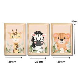 Kit Quadros Infantil Safari Aquarela 20X30 3 peças Arte na Arte Safari Aquarela moldura mel - 2