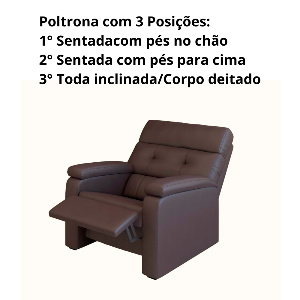 Cadeira Para Idoso Poltrona Estofada Confortavel Corino Marrom - 3