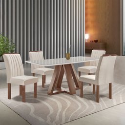 Conjunto Mesa Tampo Smart Plus Vidro Kyra 120cmx90cm 4 Cadeiras Arizona - 1