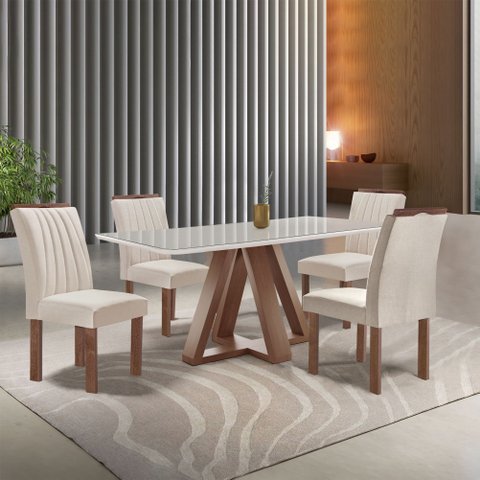 Conjunto Mesa Tampo Smart Plus Vidro Kyra 120cmx90cm 4 Cadeiras Arizona