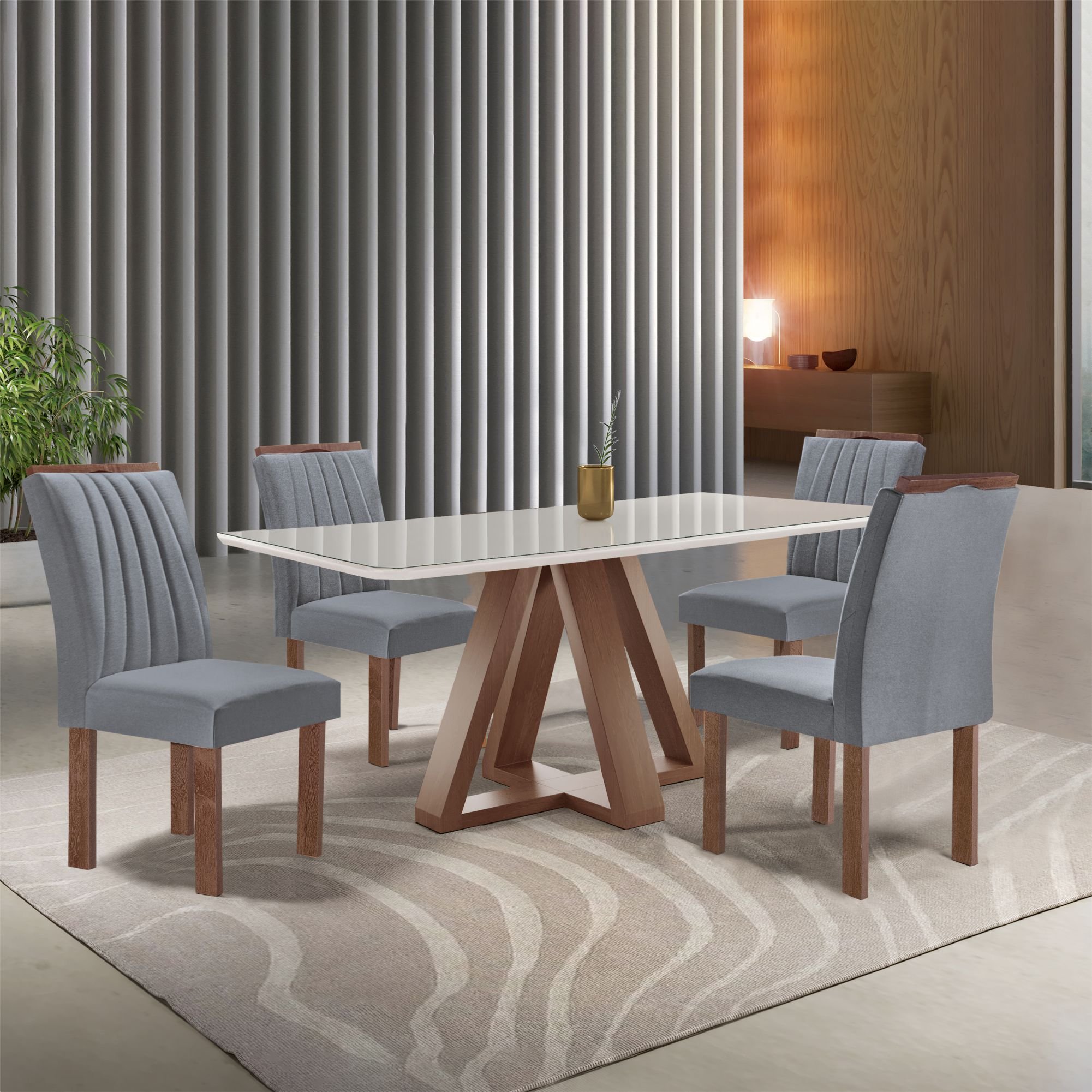 Conjunto Mesa Tampo Smart Plus Vidro Kyra 120cmx90cm 4 Cadeiras Arizona