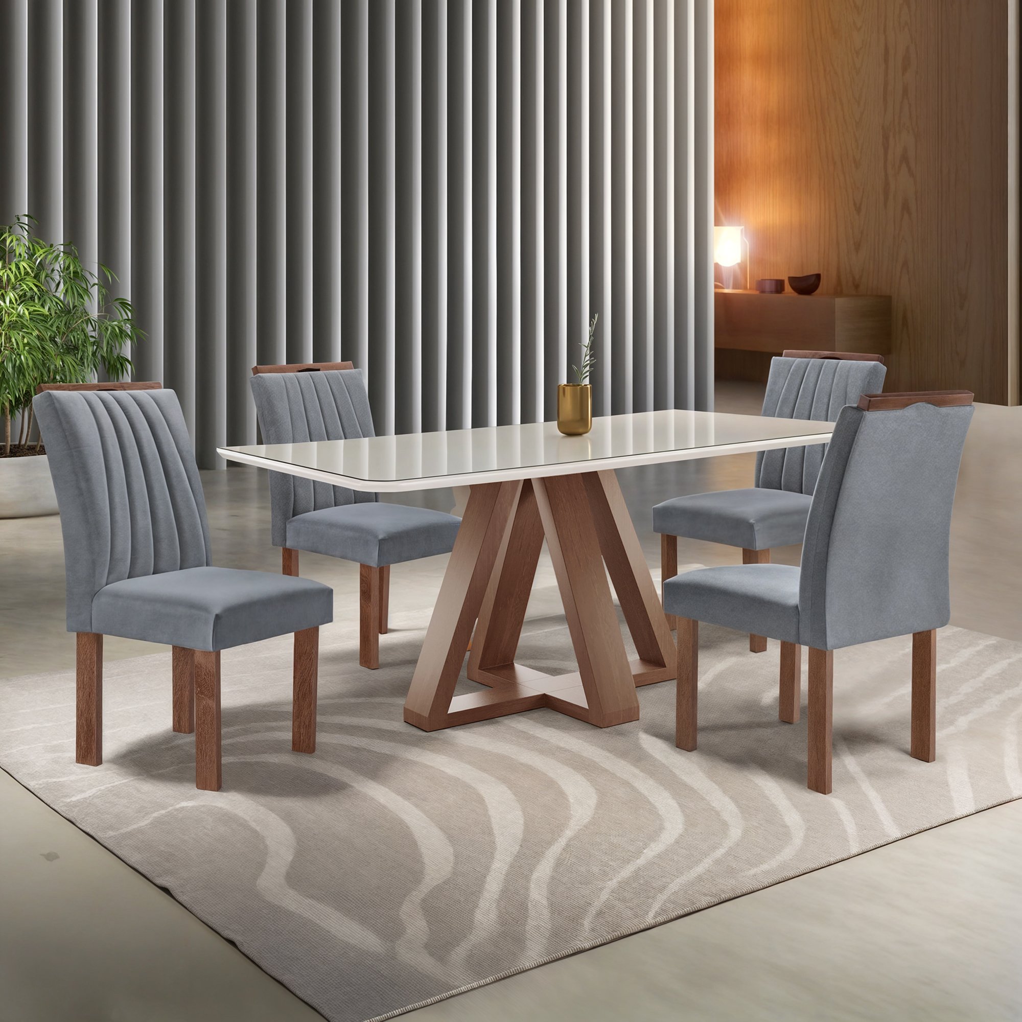 Conjunto Mesa Tampo Smart Plus Vidro Kyra 120cmx90cm 4 Cadeiras Arizona - 1