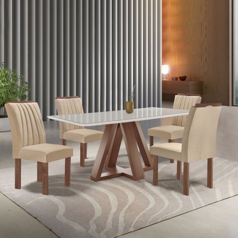 Conjunto Mesa Tampo Smart Plus Vidro Kyra 120CMX90CM 4 Cadeiras Arizona