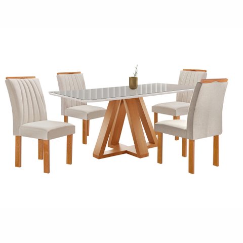 Conjunto Mesa Tampo Smart Plus Vidro Kyra 120cmx90cm 4 Cadeiras Arizona