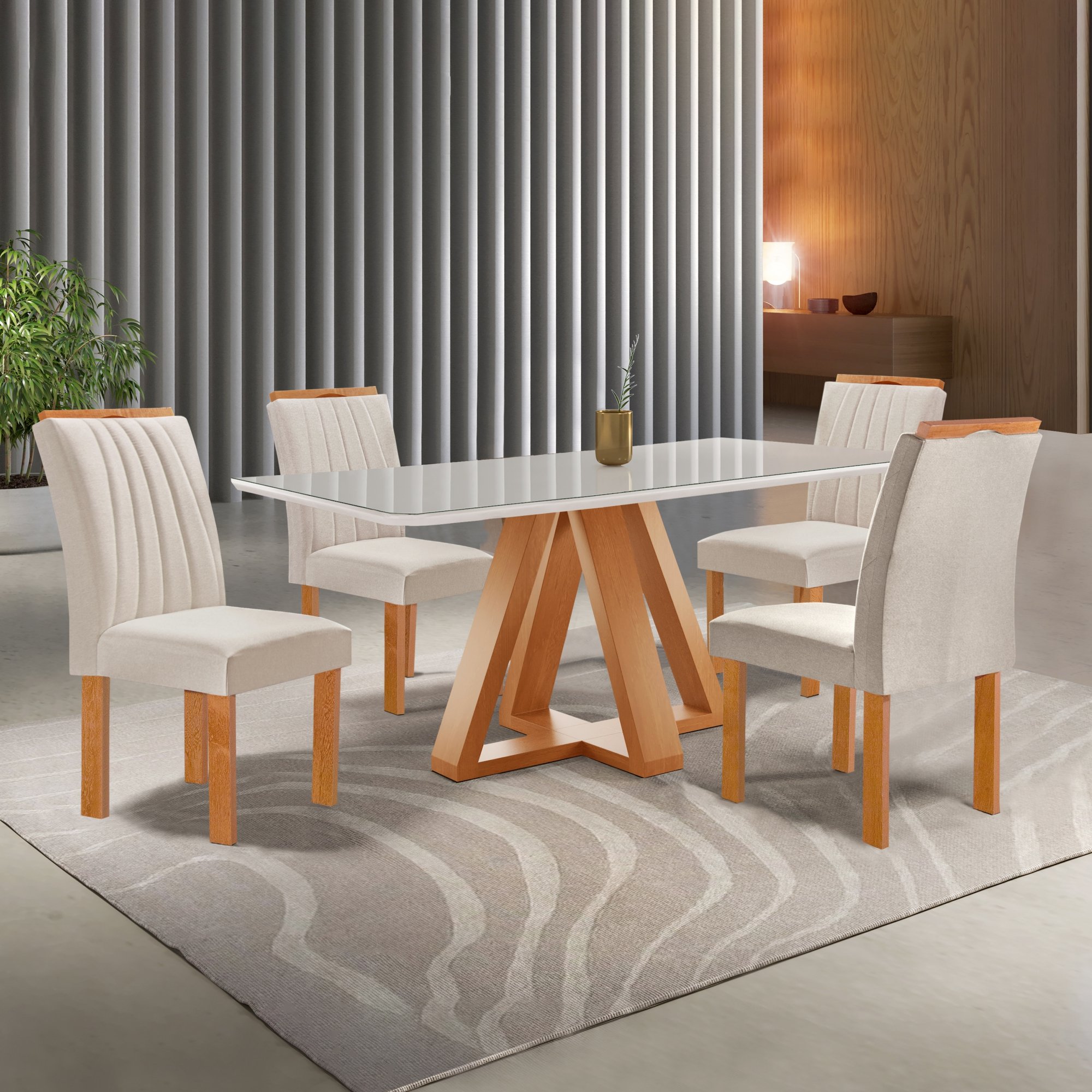Conjunto Mesa Tampo Smart Plus Vidro Kyra 120cmx90cm 4 Cadeiras Arizona
