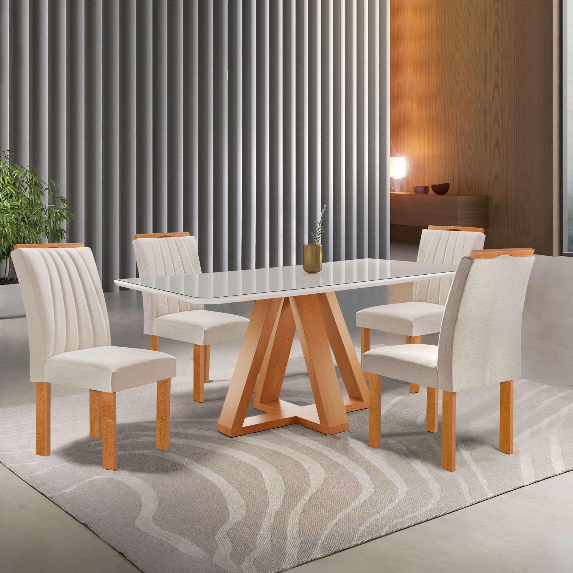 Conjunto Mesa Tampo Smart Plus Vidro Kyra 120cmx90cm 4 Cadeiras Arizona