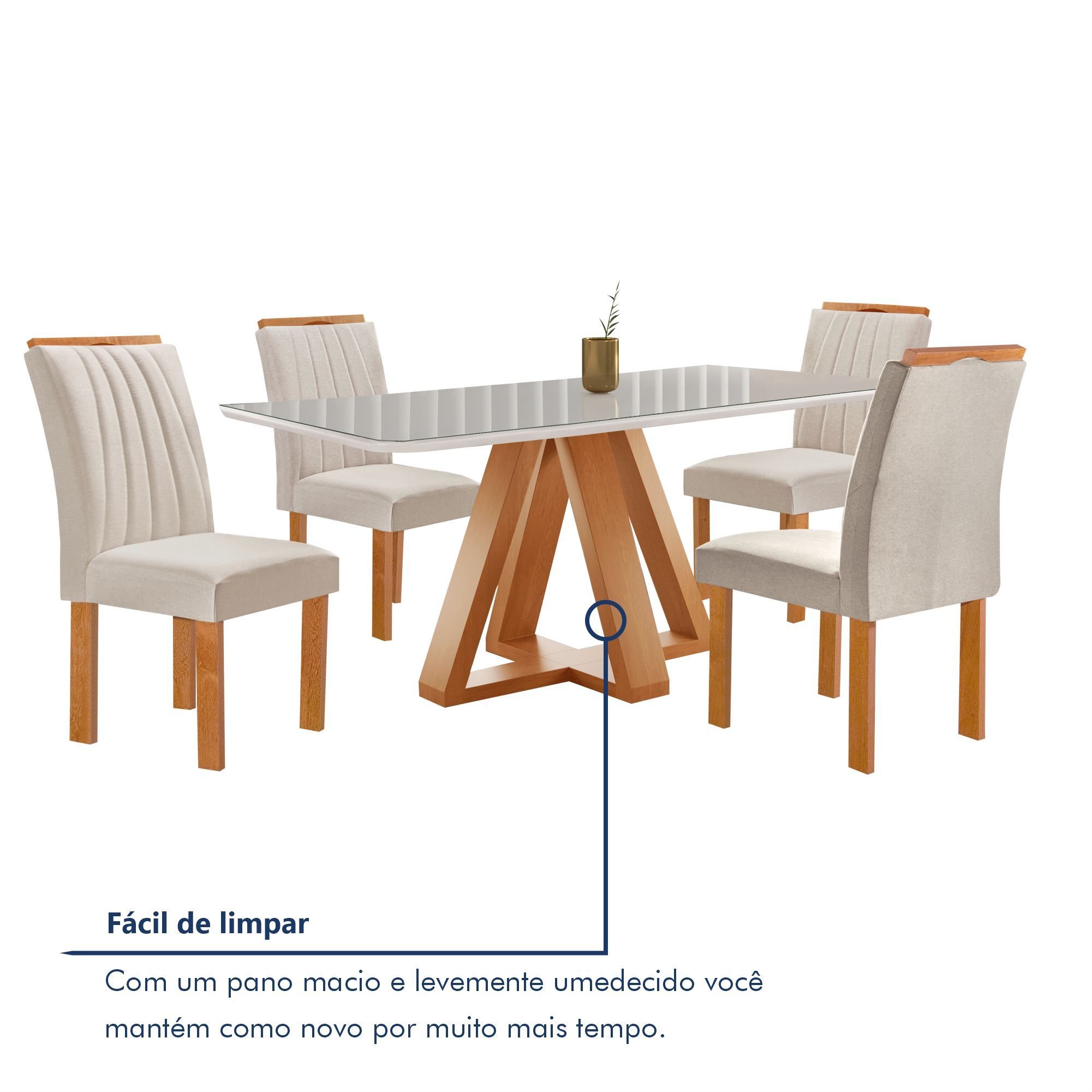 Conjunto Mesa Tampo Smart Plus Vidro Kyra 120cmx90cm 4 Cadeiras Arizona - 8
