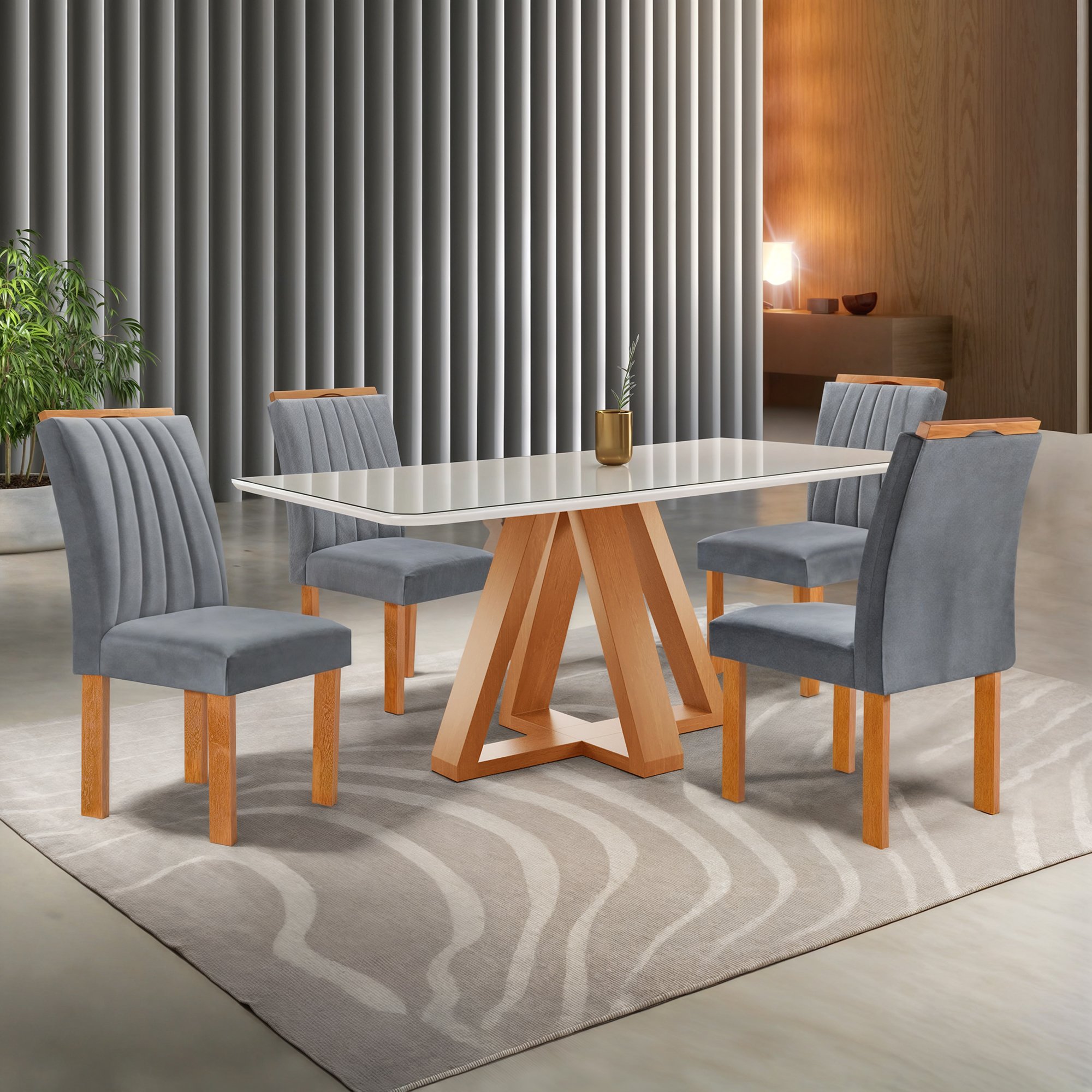 Conjunto Mesa Tampo Smart Plus Vidro Kyra 120cmx90cm 4 Cadeiras Arizona - 1