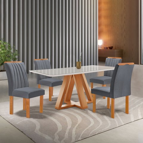 Conjunto Mesa Tampo Smart Plus Vidro Kyra 120cmx90cm 4 Cadeiras Arizona