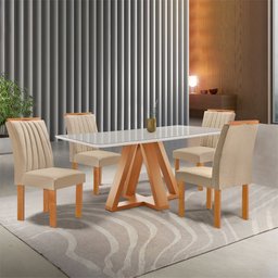 Conjunto Mesa Tampo Smart Plus Vidro Kyra 120cmx90cm 4 Cadeiras Arizona - 1