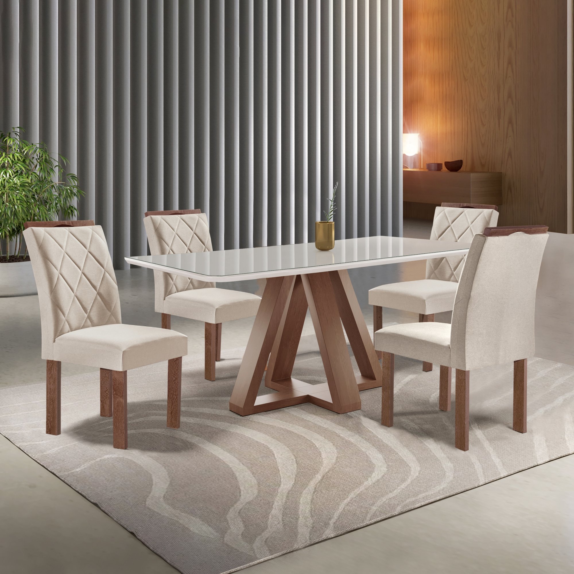 Conjunto Mesa Tampo Smart Plus Kyra 120cmx90cm 4 Cadeiras Arthus