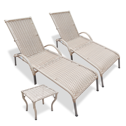 Kit 2 Espreguiçadeiras Piscina Reclinável Alumínio Fibra Sintética Julia Fendi com Mesa de Centro - 1