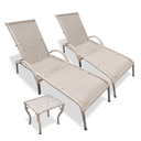 Ver imagem 1 de Kit 2 Espreguiçadeiras Piscina Reclinável Alumínio Fibra Sintética Julia Fendi com Mesa de Centro